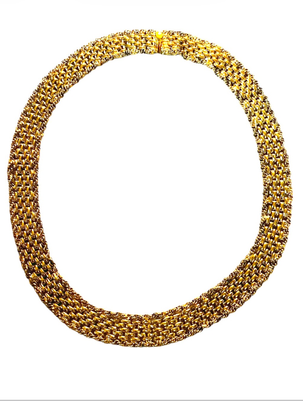 Vintage Hobè Gold Tone Woven Mesh Collar Wide Necklace 17”